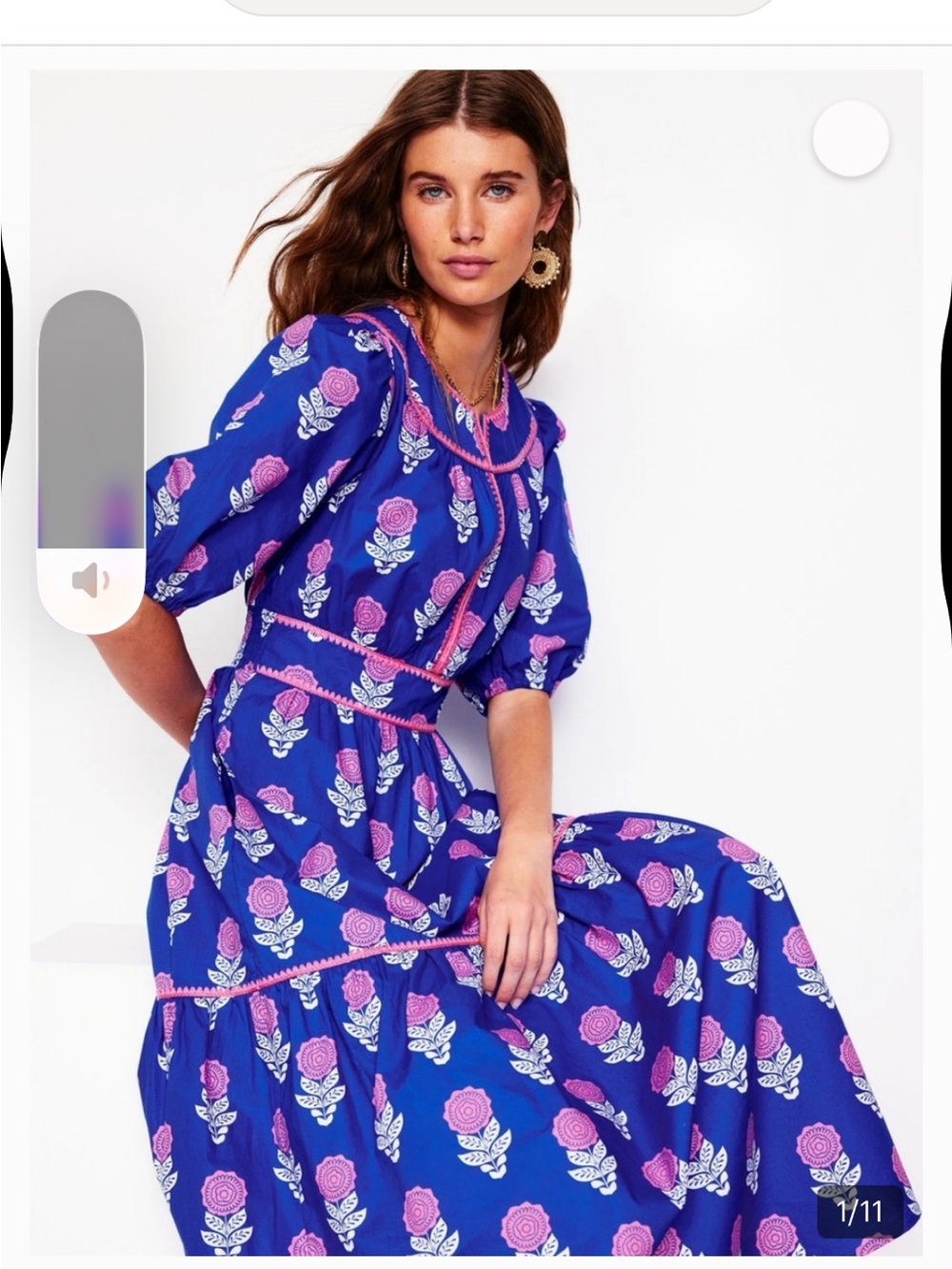 Boden Royal Blue Rhea Maxi Dress with Pink Dahlia Print
